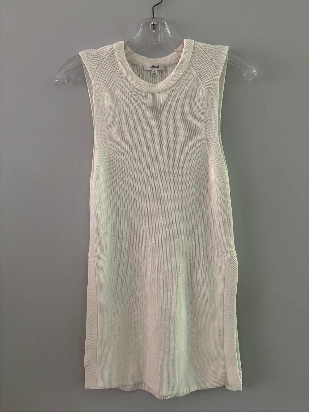 Aritzia Wilfred Palmier Sleeveless Sweater Tunic White Ivory Cream Knit Size XS